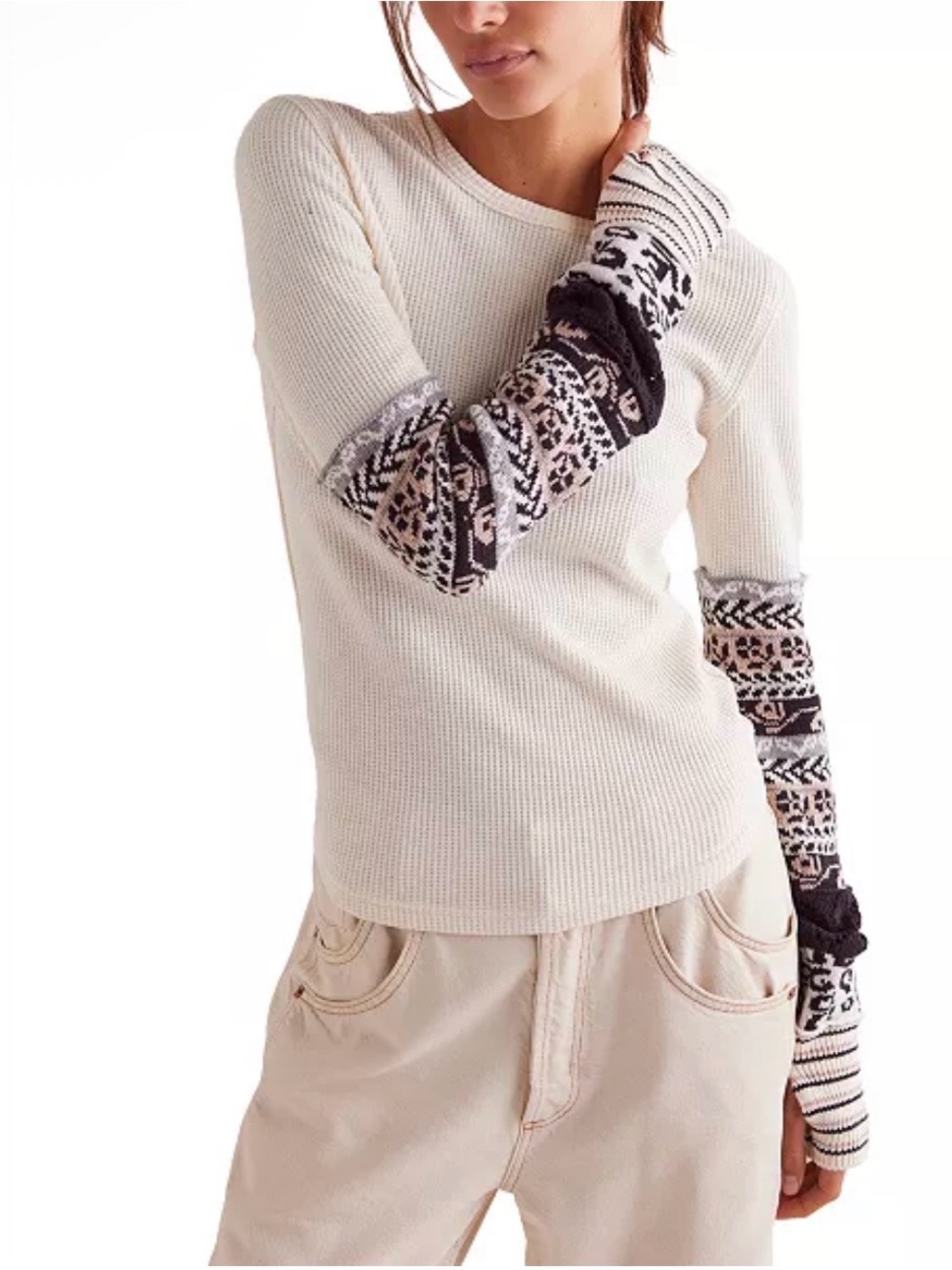 FREE PEOPLE we the free cozy craft cuff thermal top in heather